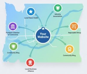 Outline of Oregon with different types of links pointing towards your website