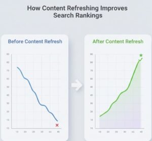 Graph showing improvements of search rankings due to new content