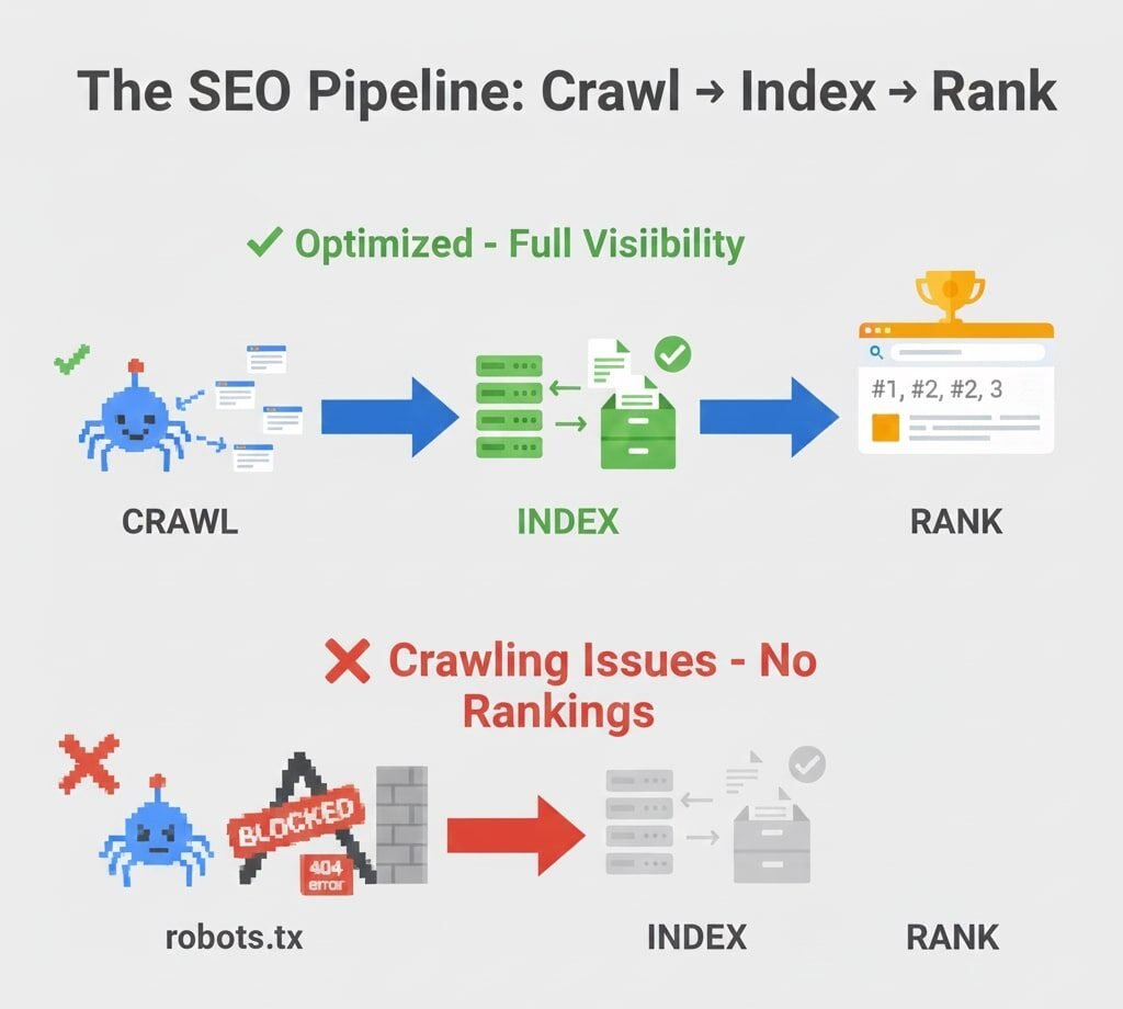 Graphic explaining the google crawling process