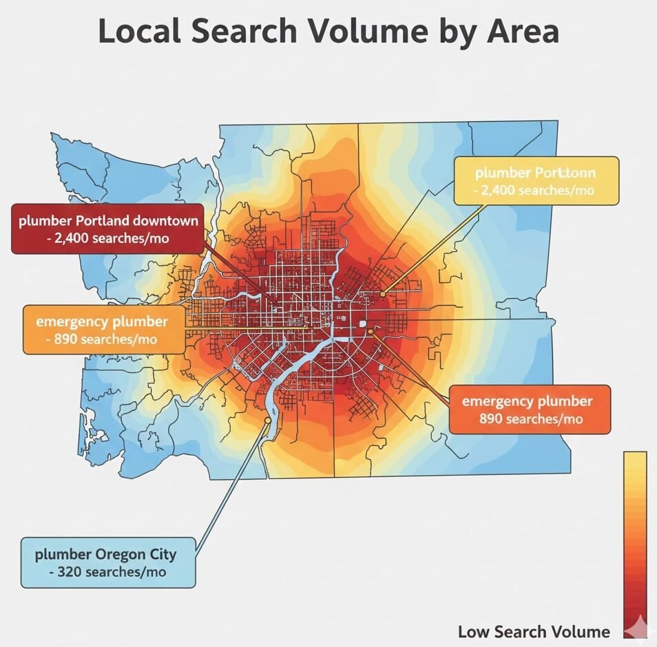 heat map of Multnomah County showing search volume