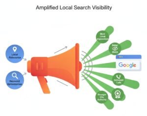 megaphone with inputs and then many outputs of things that can increase local search visibility