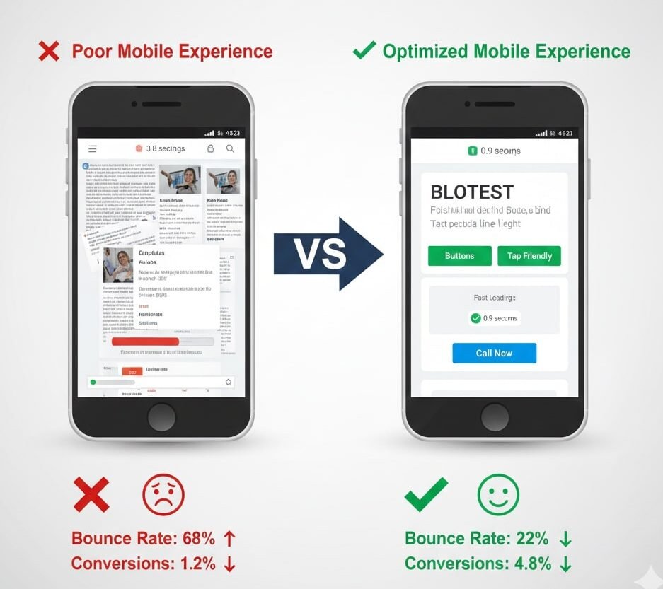 Bad vs good mobile experience on 2 different cell phones