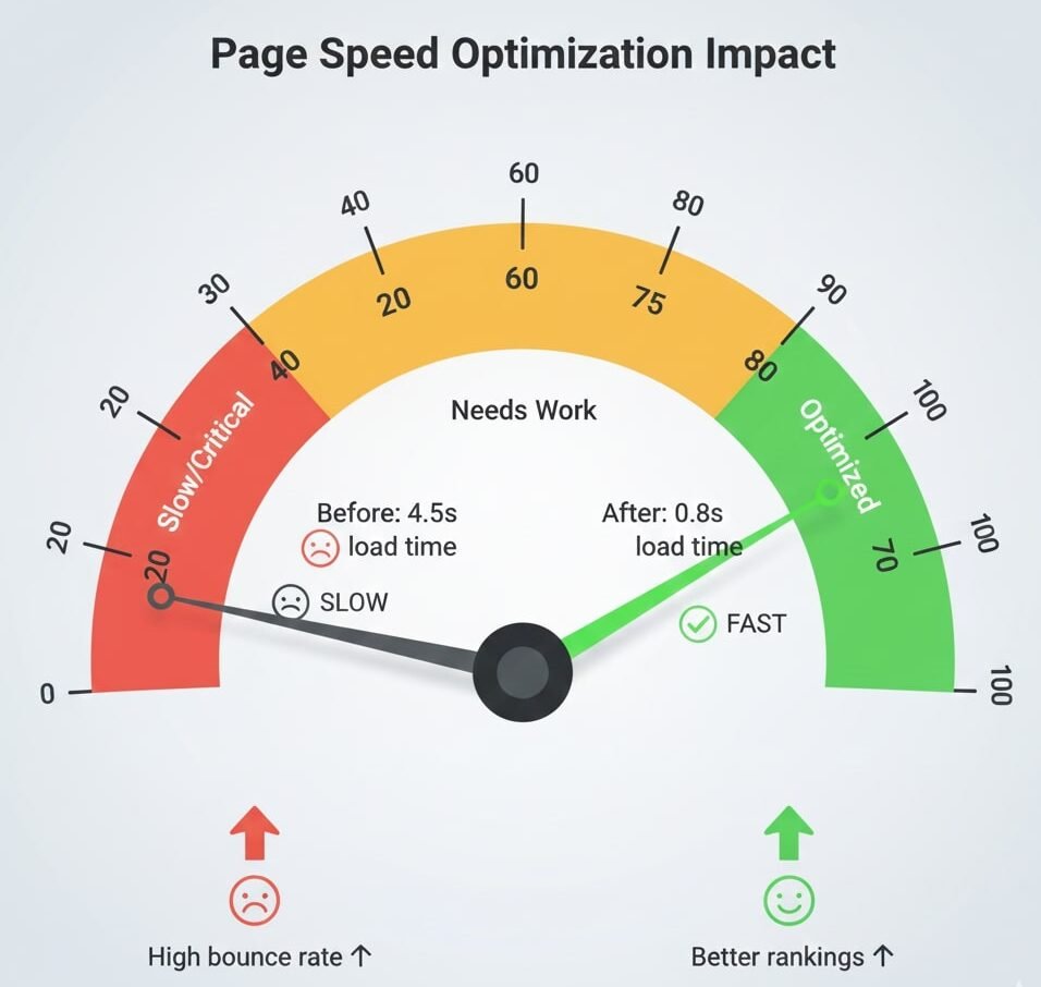 a gage with red yellow and green sections showing different page speeds