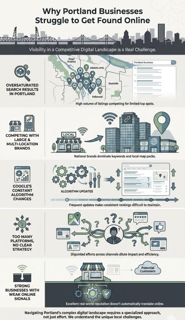 infographic showing why websites in portland struggle to get seen on google