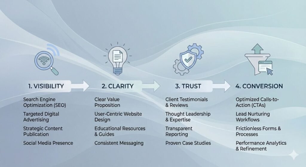 infographic of the order of operations for SEO funnels.